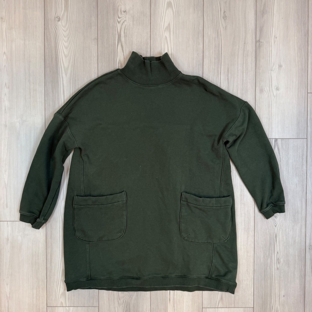 Pomander Place Green Mock Neck Fleece Sweatshirt Dress Pockets Y21491T Medium